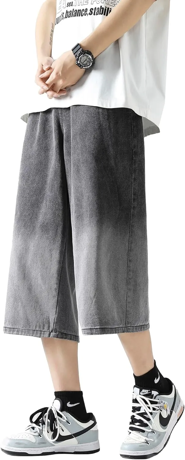 DOSLAVIDA Men's Baggy Jean Shorts Relaxed Fit Summer Denim Short Casual Loose Fit Hip Hop Skateboard Cropped Jeans