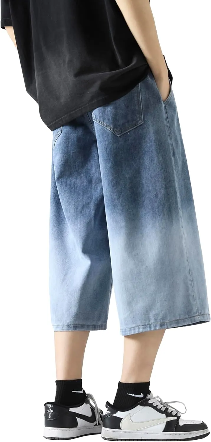 DOSLAVIDA Men's Baggy Jean Shorts Relaxed Fit Summer Denim Short Casual Loose Fit Hip Hop Skateboard Cropped Jeans