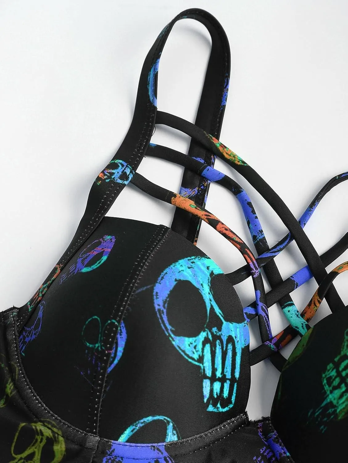DRESSFO Gothic Galaxy Skull Print Bikini Set Retro Vintage Tummy Control Two Piece Tankini