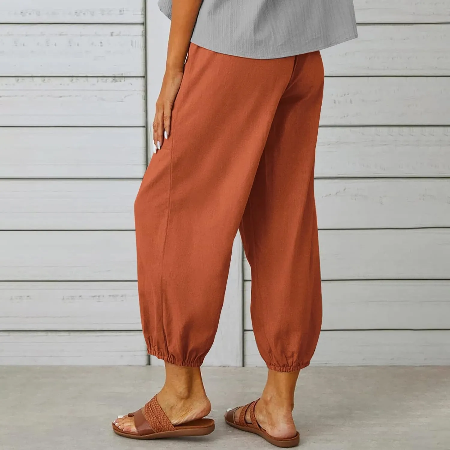 Ecokauer Women's High Waist Drawstring Capri Pants Loose Wide Leg Cropped Lounge Trousers with Pocket