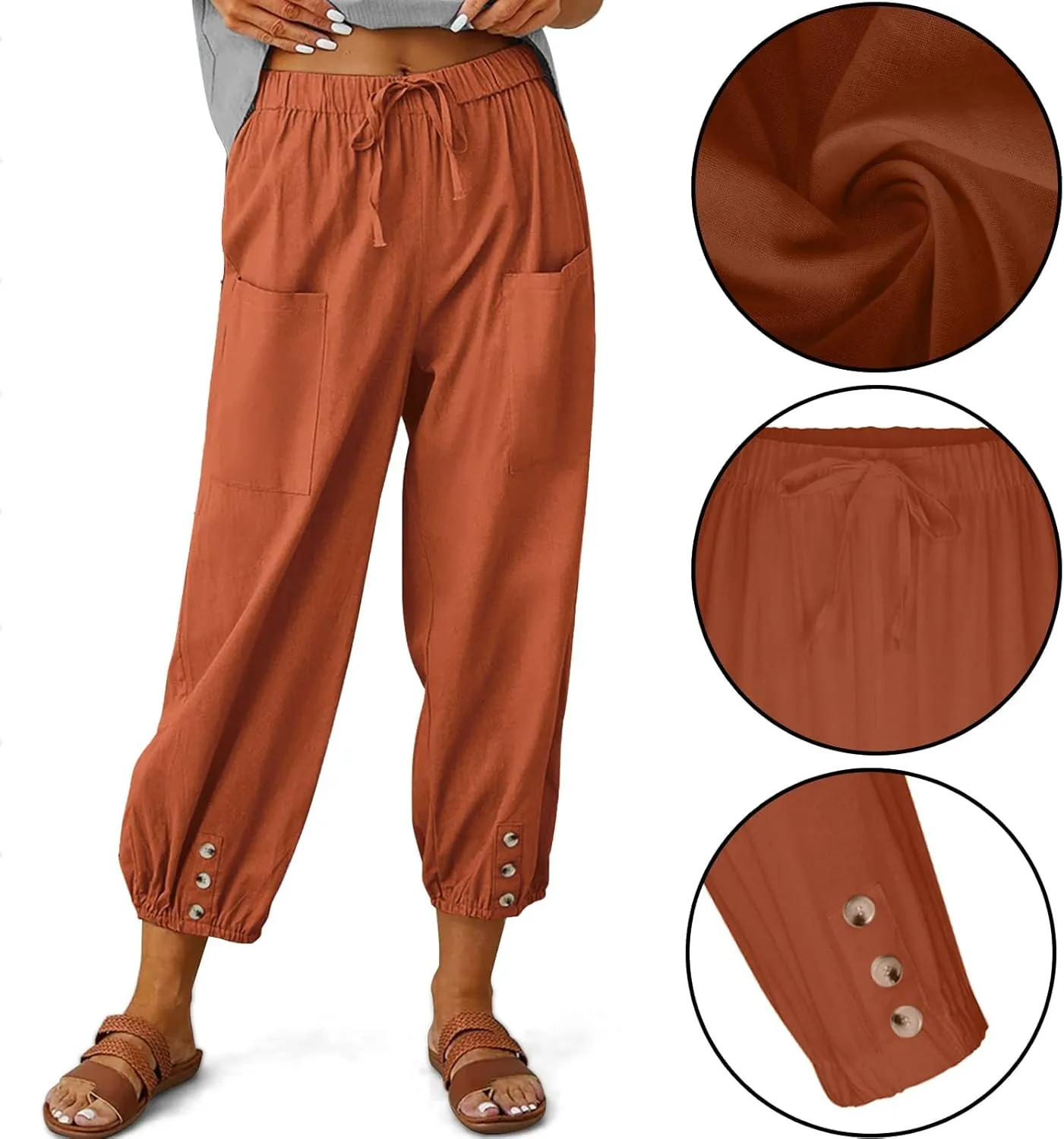 Ecokauer Women's High Waist Drawstring Capri Pants Loose Wide Leg Cropped Lounge Trousers with Pocket