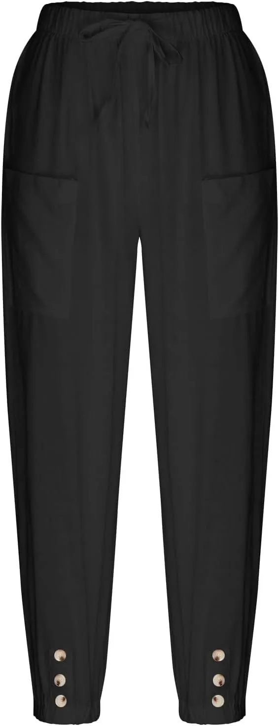 Ecokauer Women's High Waist Drawstring Capri Pants Loose Wide Leg Cropped Lounge Trousers with Pocket