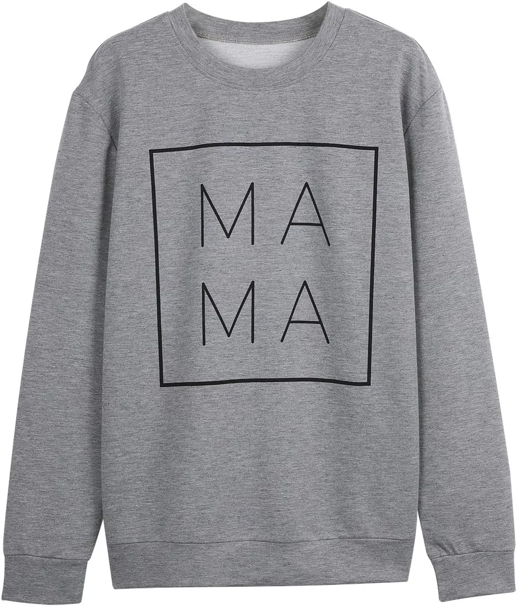 EGELEXY Mama Sweatshirt Women Funny Letter Print Mom Life Blouse Tops Casual Long Sleeve Pullover Tees