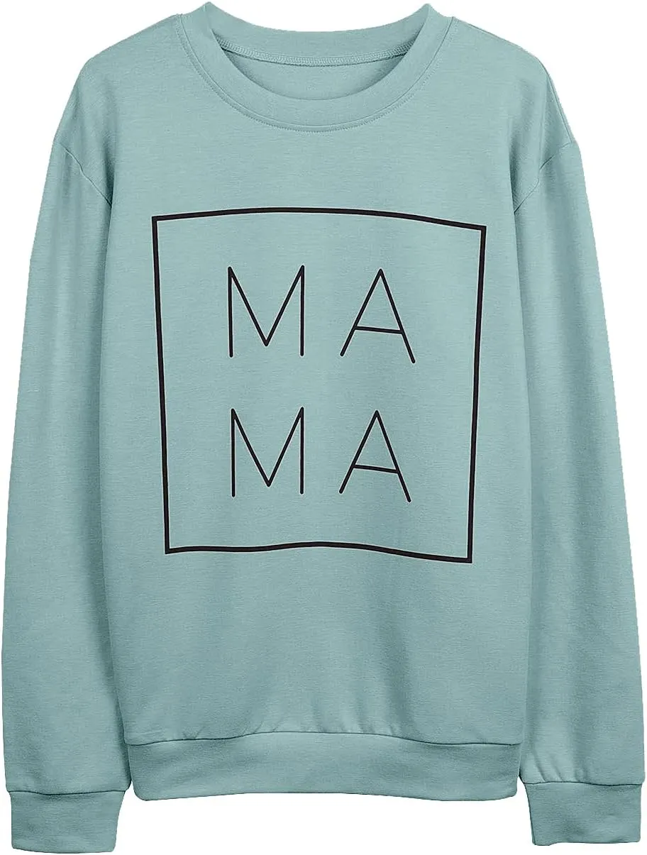 EGELEXY Mama Sweatshirt Women Funny Letter Print Mom Life Blouse Tops Casual Long Sleeve Pullover Tees