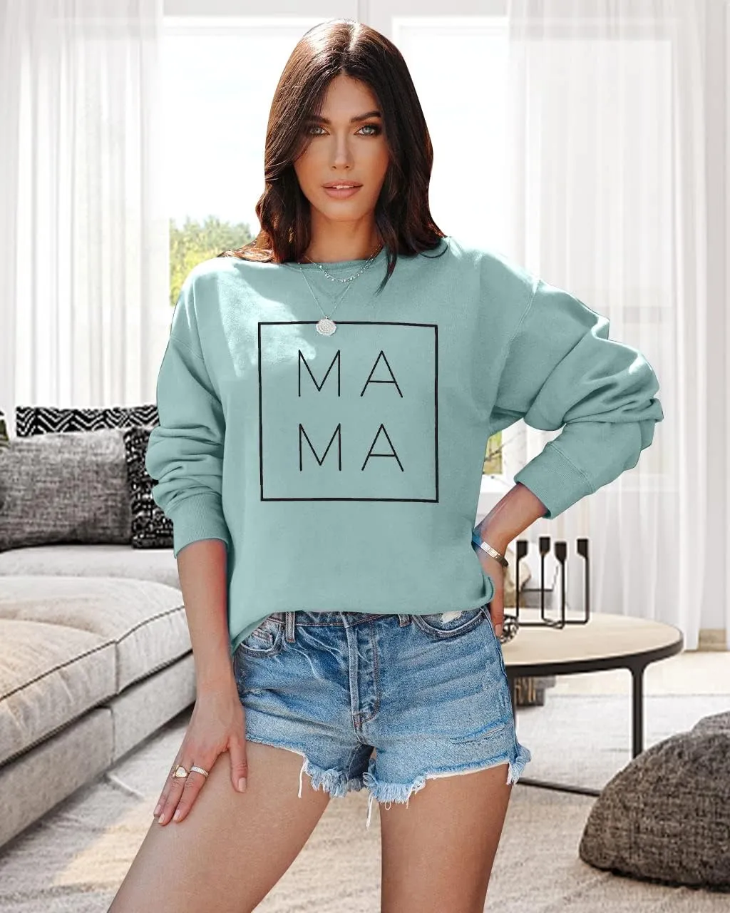 EGELEXY Mama Sweatshirt Women Funny Letter Print Mom Life Blouse Tops Casual Long Sleeve Pullover Tees