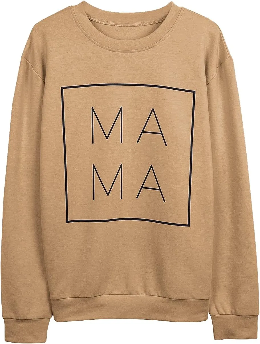 EGELEXY Mama Sweatshirt Women Funny Letter Print Mom Life Blouse Tops Casual Long Sleeve Pullover Tees