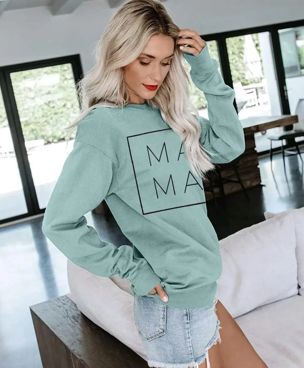 EGELEXY Mama Sweatshirt Women Funny Letter Print Mom Life Blouse Tops Casual Long Sleeve Pullover Tees