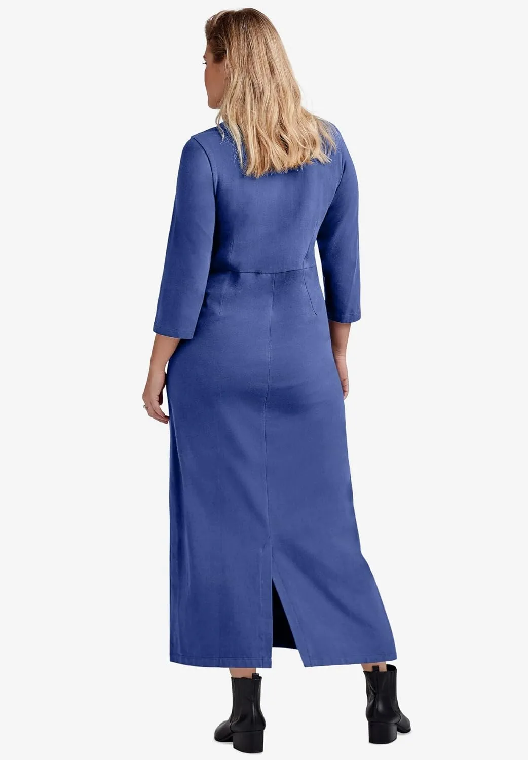 ellos Plus Size Three-Quarter Sleeve Knit Maxi Dress