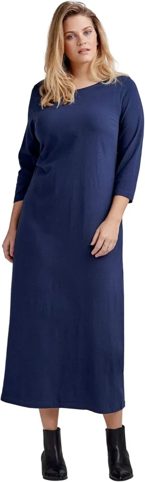 ellos Plus Size Three-Quarter Sleeve Knit Maxi Dress