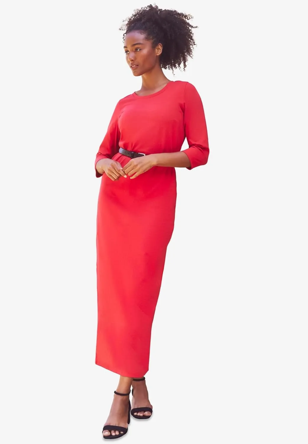 ellos Plus Size Three-Quarter Sleeve Knit Maxi Dress