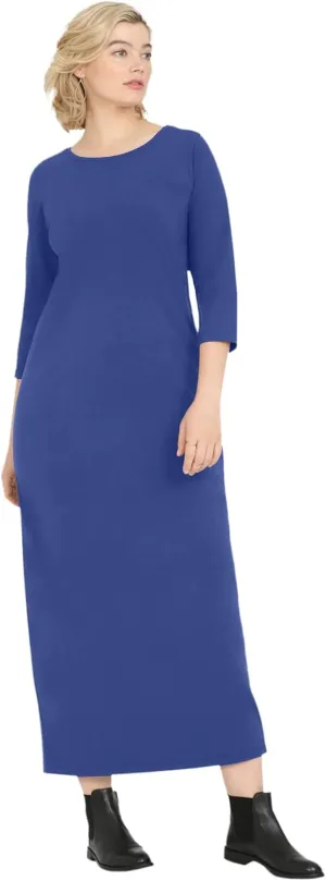 ellos Plus Size Three-Quarter Sleeve Knit Maxi Dress
