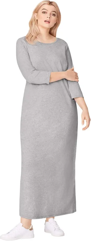 ellos Plus Size Three-Quarter Sleeve Knit Maxi Dress