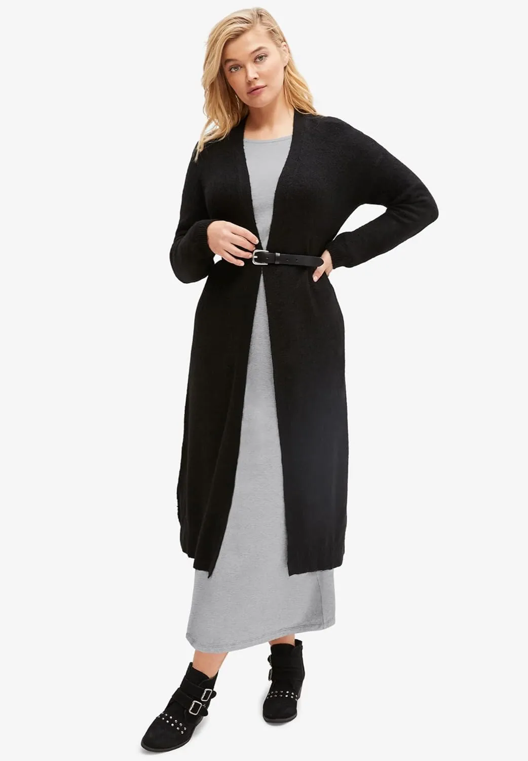 ellos Plus Size Three-Quarter Sleeve Knit Maxi Dress