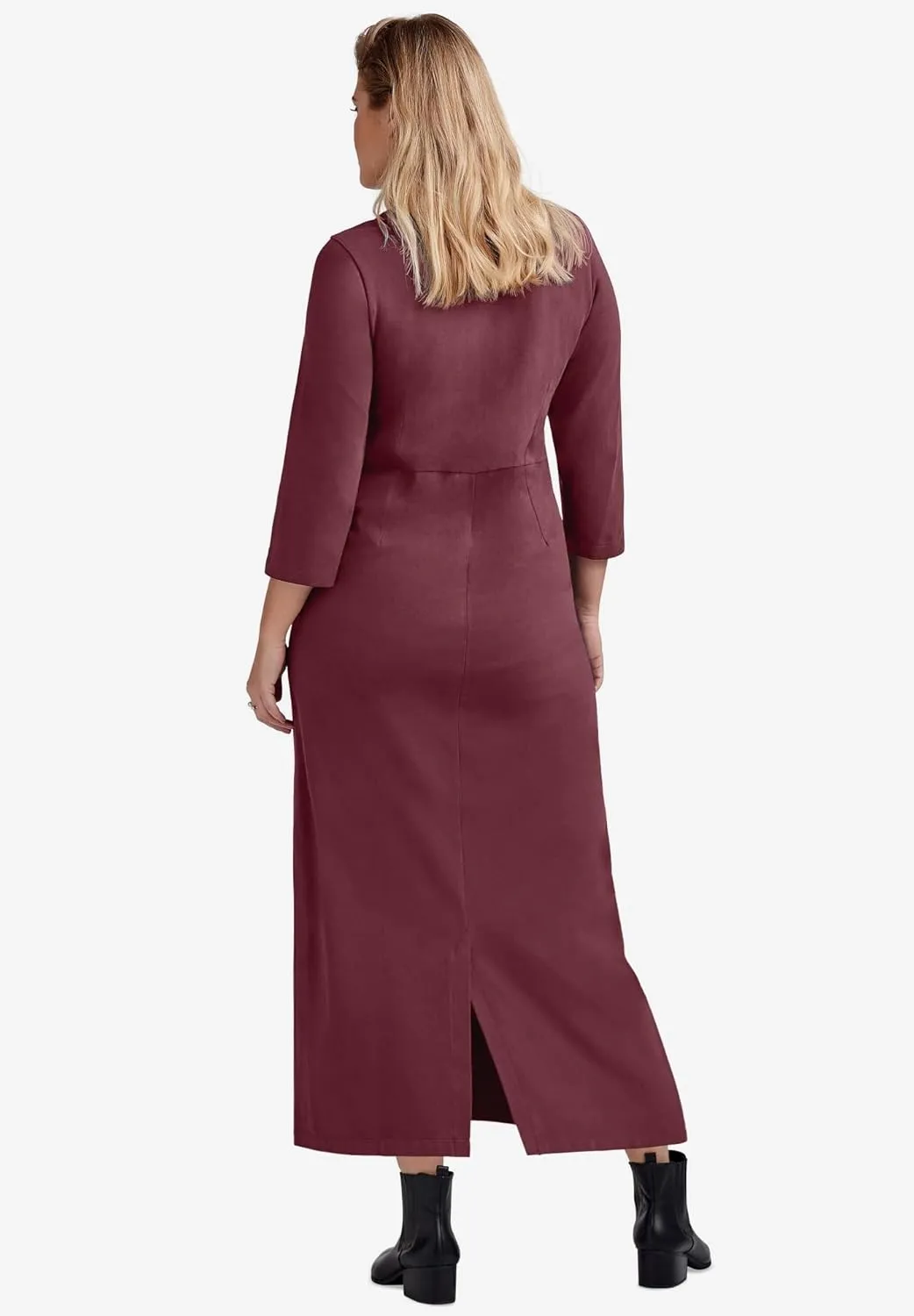 ellos Plus Size Three-Quarter Sleeve Knit Maxi Dress