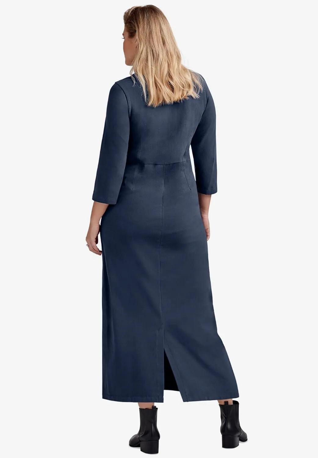 ellos Plus Size Three-Quarter Sleeve Knit Maxi Dress