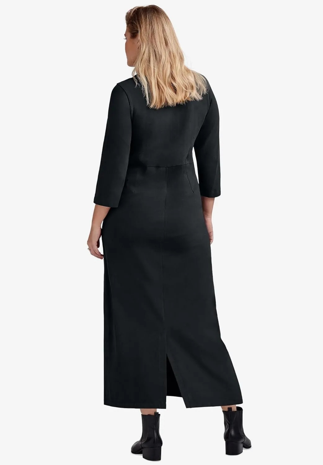ellos Plus Size Three-Quarter Sleeve Knit Maxi Dress