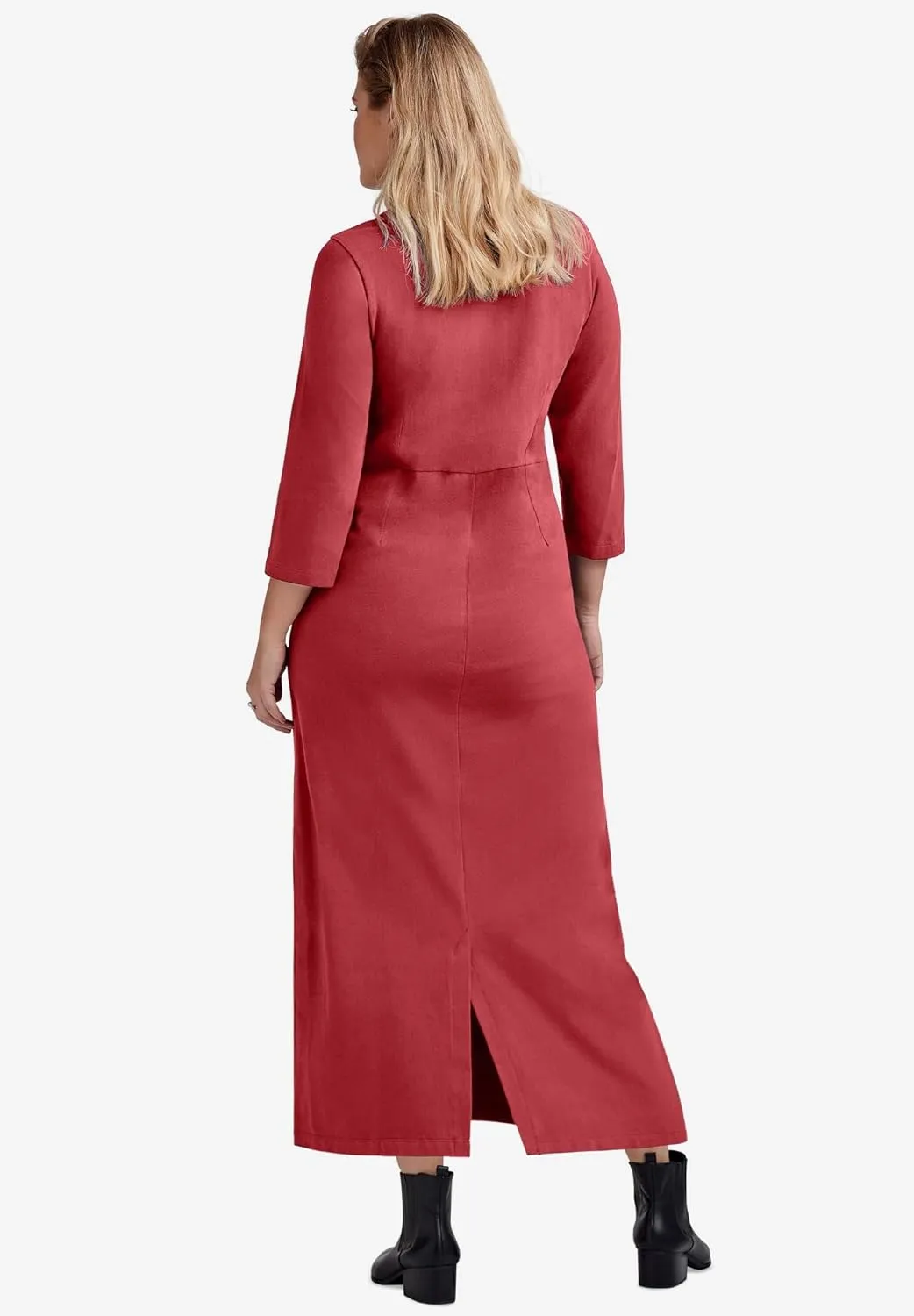 ellos Plus Size Three-Quarter Sleeve Knit Maxi Dress