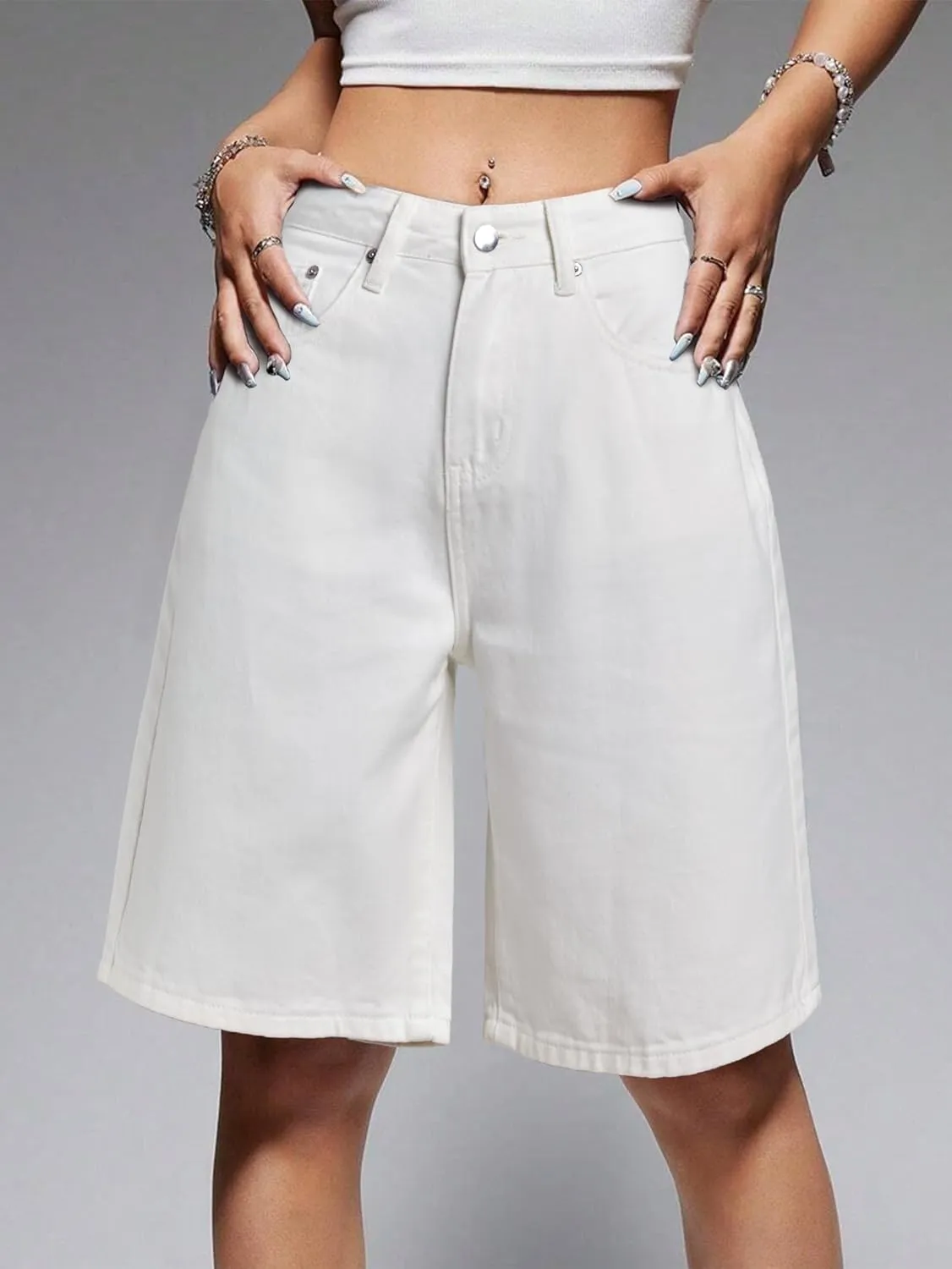 EMMIOL Women Jorts Baggy Jeans Jorts Outfits Mid-Low Waisted Denim Y2K Shorts Summer Hot Short Pants Streetwear
