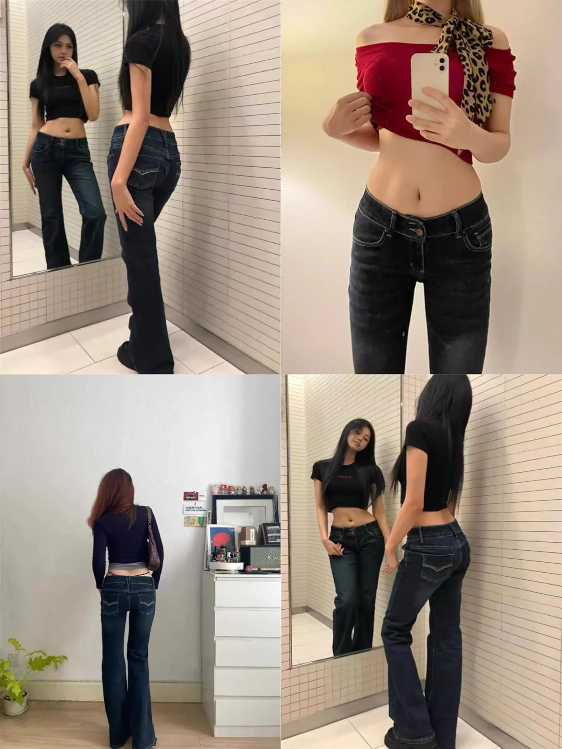 EMMIOL Women's Mid-High Rise Flared Bell Bottom Stretch Jeans Boyfriends Jeans Y2K 90s Denim Pants
