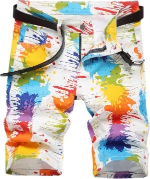 Enrica Men's Casual Printed Regular Fit Ripped Denim Shorts