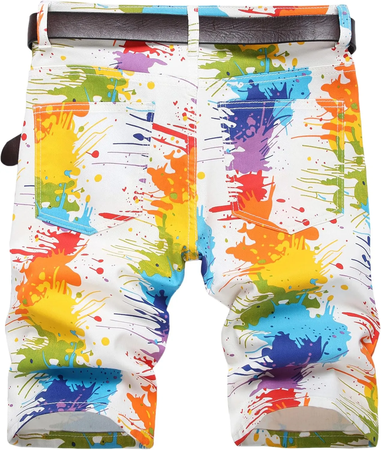 Enrica Men's Casual Printed Regular Fit Ripped Denim Shorts