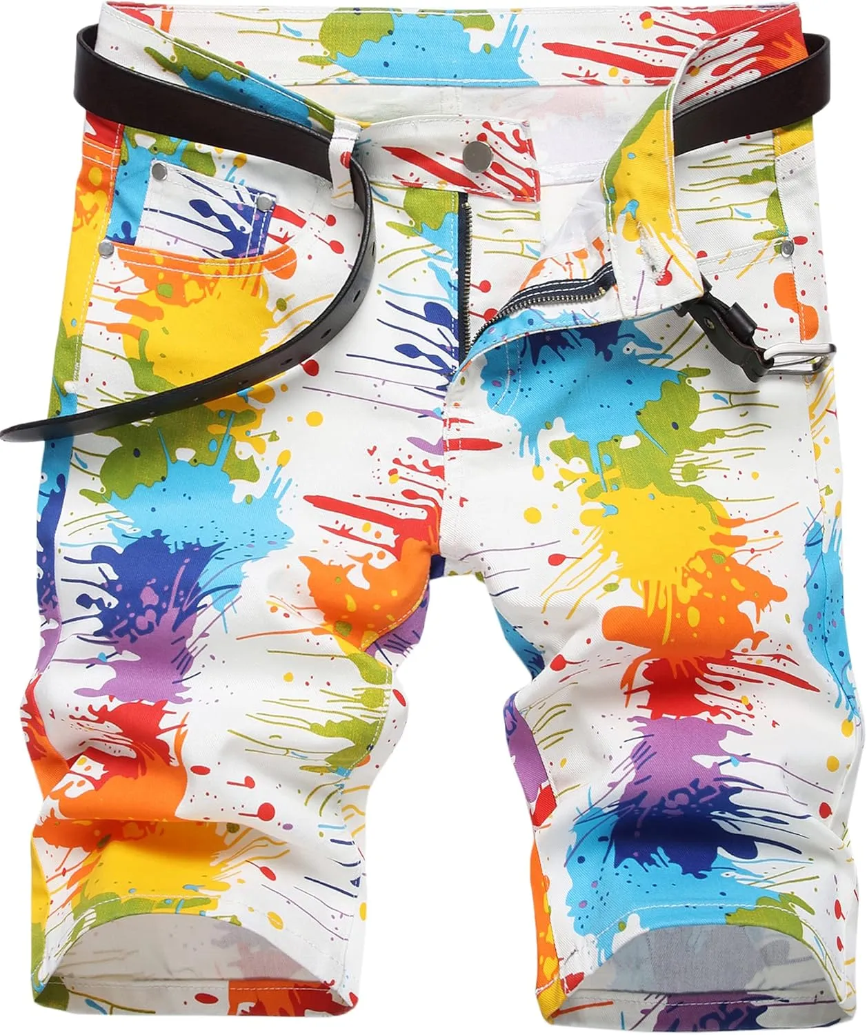 Enrica Men's Casual Printed Regular Fit Ripped Denim Shorts