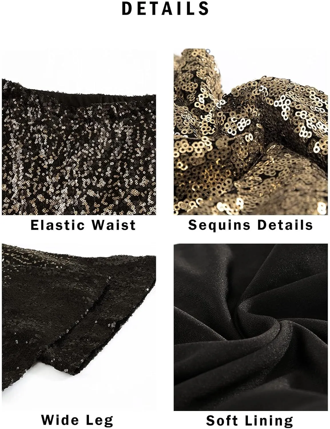 EVALESS Women Sequin Pants Sparkly Glitter High Waisted Wide Leg Flare Trousers Bell Bottom Night Out Clubwear