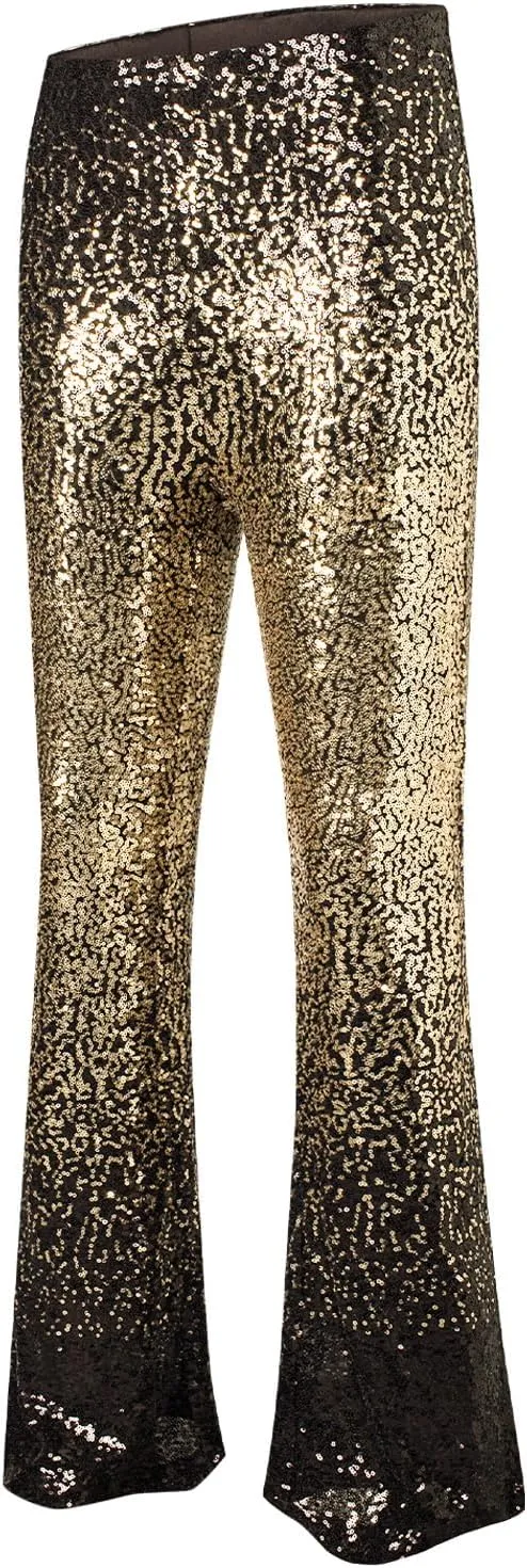 EVALESS Women Sequin Pants Sparkly Glitter High Waisted Wide Leg Flare Trousers Bell Bottom Night Out Clubwear