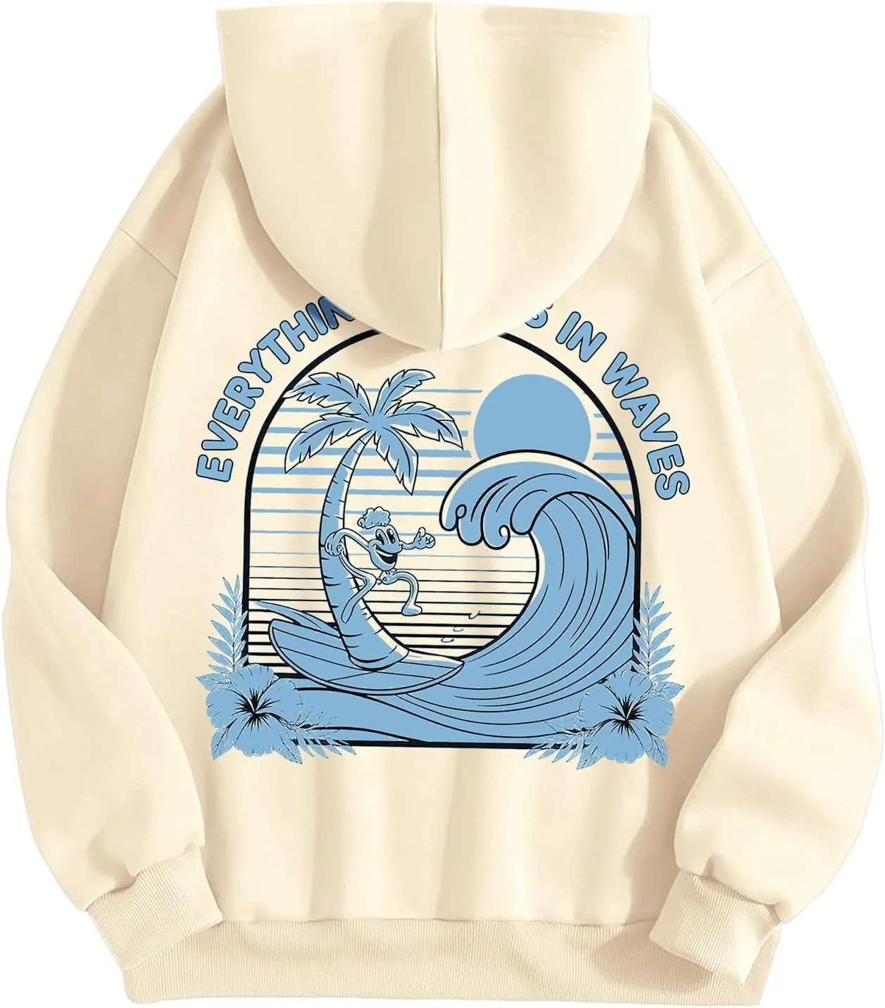 Everything Comes In Waves Sweatshirt For Women Long Sleeve Casual Sweatshirts Drawstring Pockets Comfort Fashion Hoodies