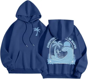 Everything Comes In Waves Sweatshirt For Women Long Sleeve Casual Sweatshirts Drawstring Pockets Comfort Fashion Hoodies