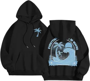 Everything Comes In Waves Sweatshirt For Women Long Sleeve Casual Sweatshirts Drawstring Pockets Comfort Fashion Hoodies
