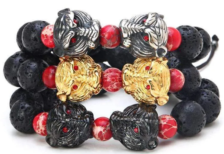 Evil Eye Tiger Head Beaded Bracelet