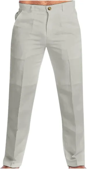 evzosrz Men's Casual Linen Pants Solid Loose Fit Fall Spring Trousers Lightweight Beach Yoga Pajamas Bottoms with Pockets