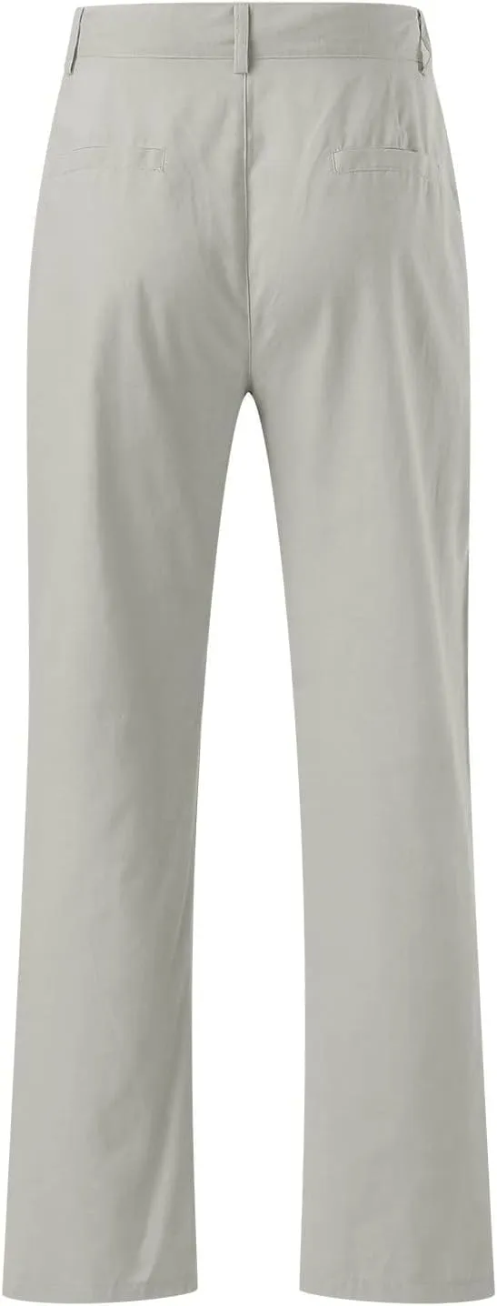 evzosrz Men's Casual Linen Pants Solid Loose Fit Fall Spring Trousers Lightweight Beach Yoga Pajamas Bottoms with Pockets