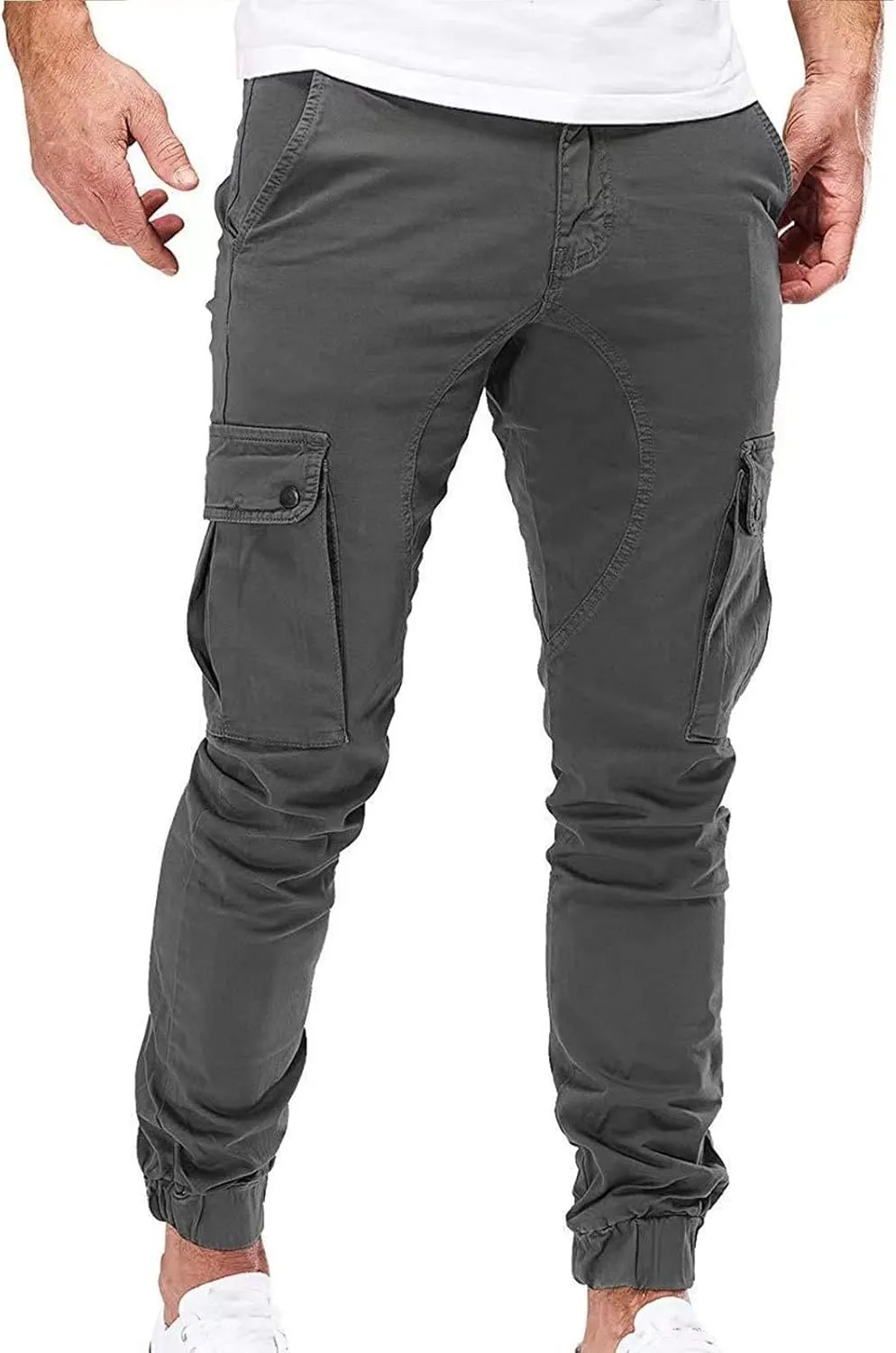evzosrz Men's Multi Pocket Slim Fit Cargo Pants Military Outdoor Joggers Hiking Trousers Lightweight Closed Bottom Pant