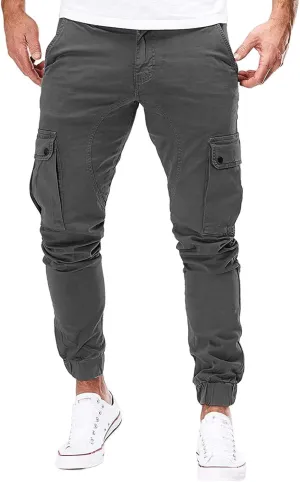 evzosrz Men's Multi Pocket Slim Fit Cargo Pants Military Outdoor Joggers Hiking Trousers Lightweight Closed Bottom Pant