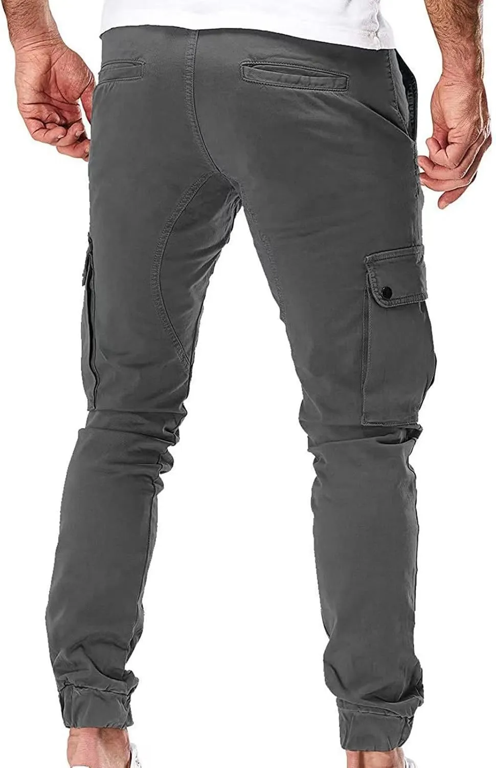 evzosrz Men's Multi Pocket Slim Fit Cargo Pants Military Outdoor Joggers Hiking Trousers Lightweight Closed Bottom Pant
