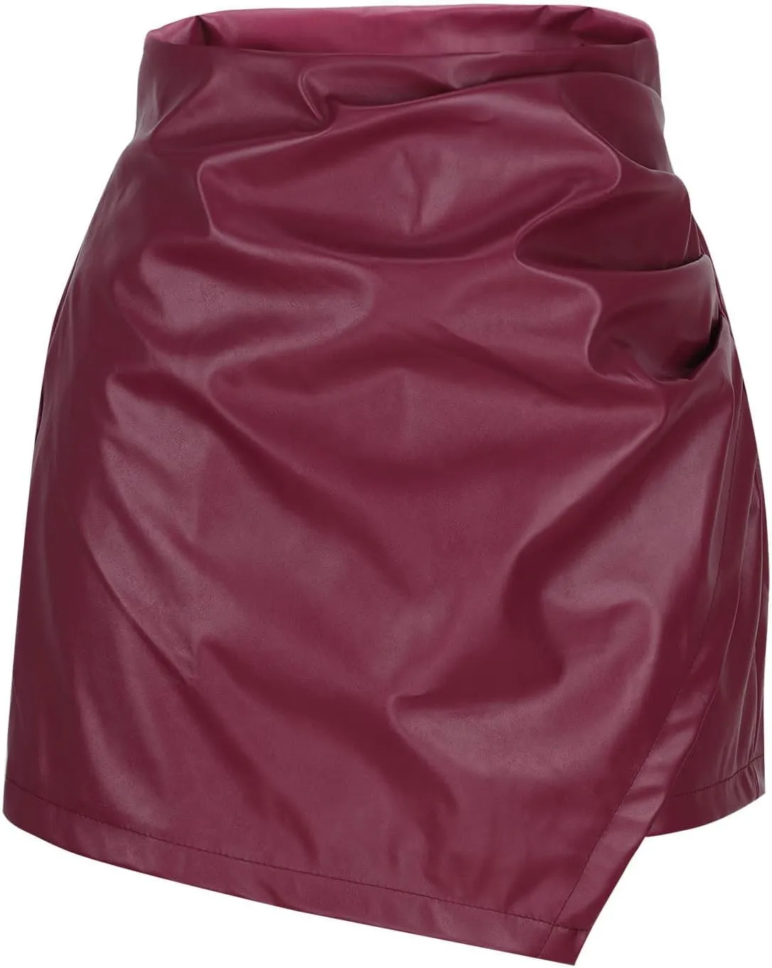 Faux Leather Mini Skirt Women high Waist Wrap Sexy Skirt Ruched Club