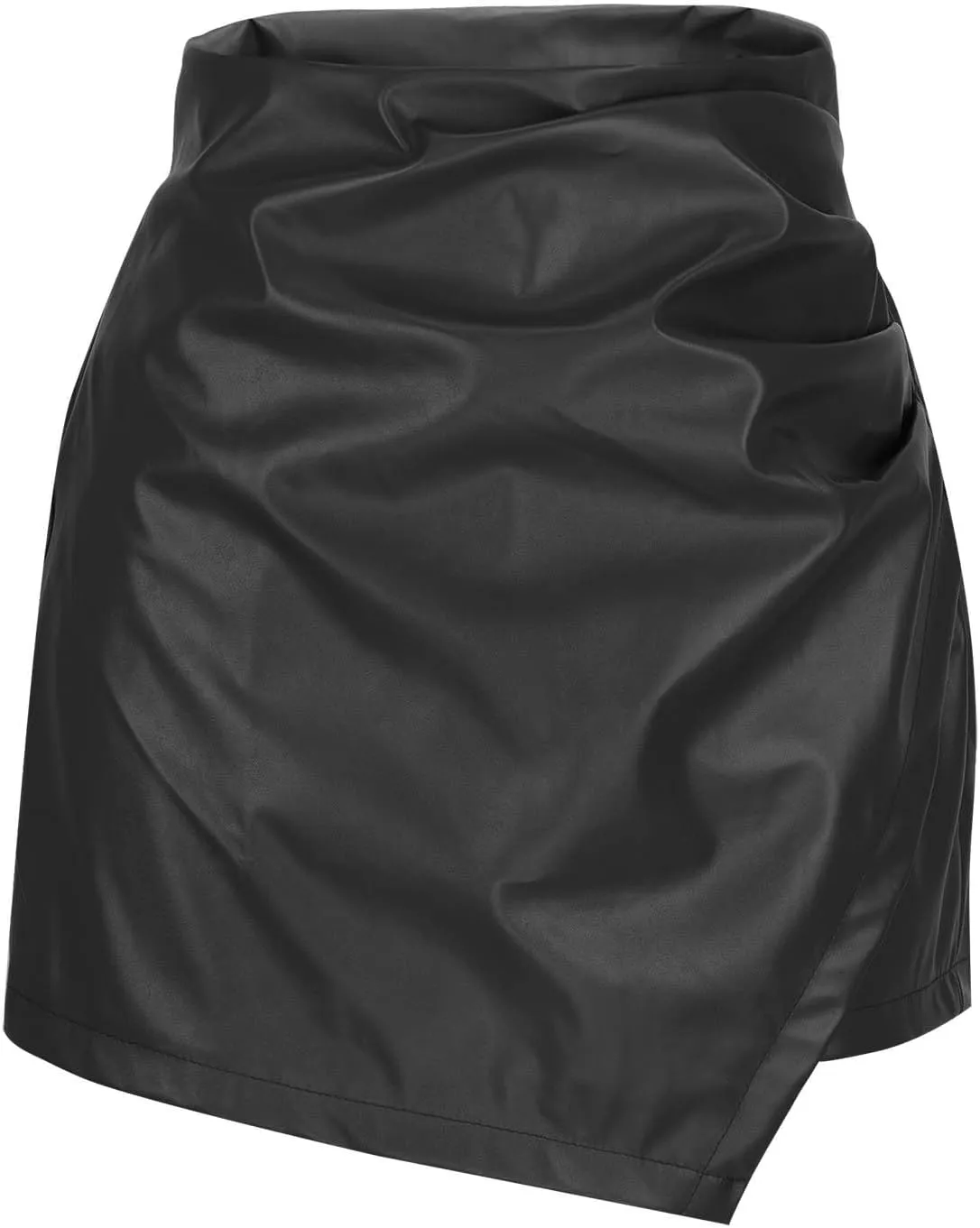Faux Leather Mini Skirt Women high Waist Wrap Sexy Skirt Ruched Club