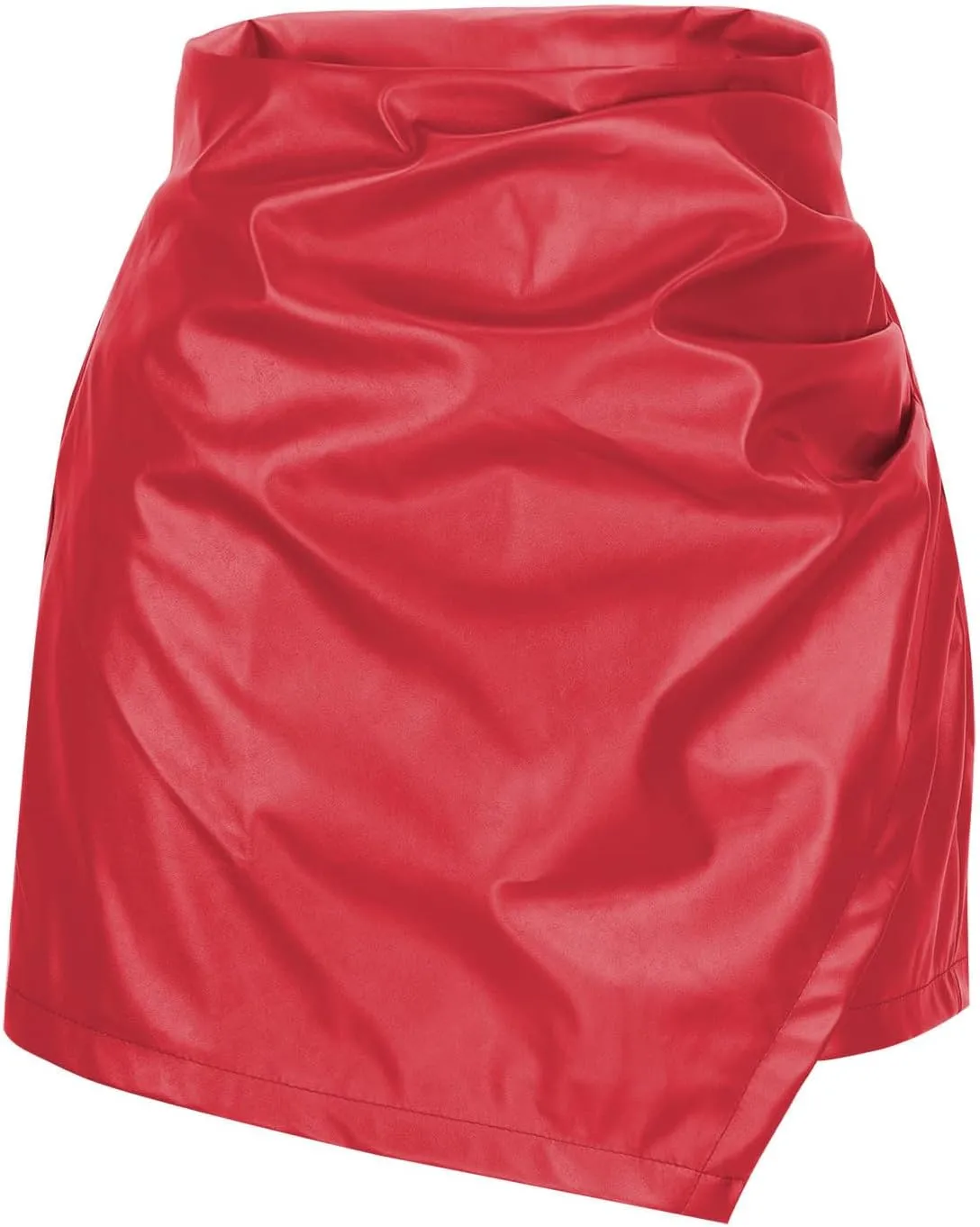 Faux Leather Mini Skirt Women high Waist Wrap Sexy Skirt Ruched Club