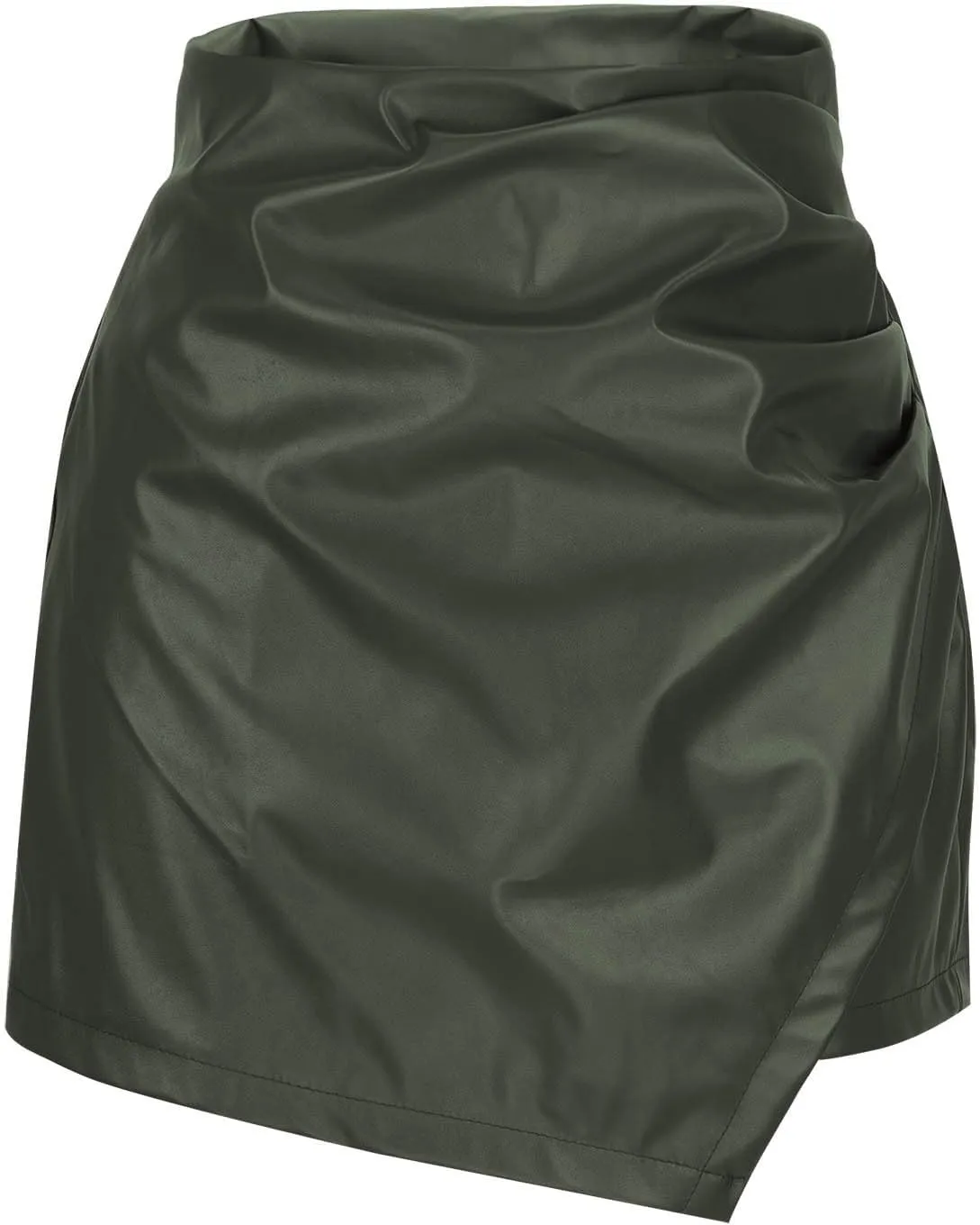 Faux Leather Mini Skirt Women high Waist Wrap Sexy Skirt Ruched Club