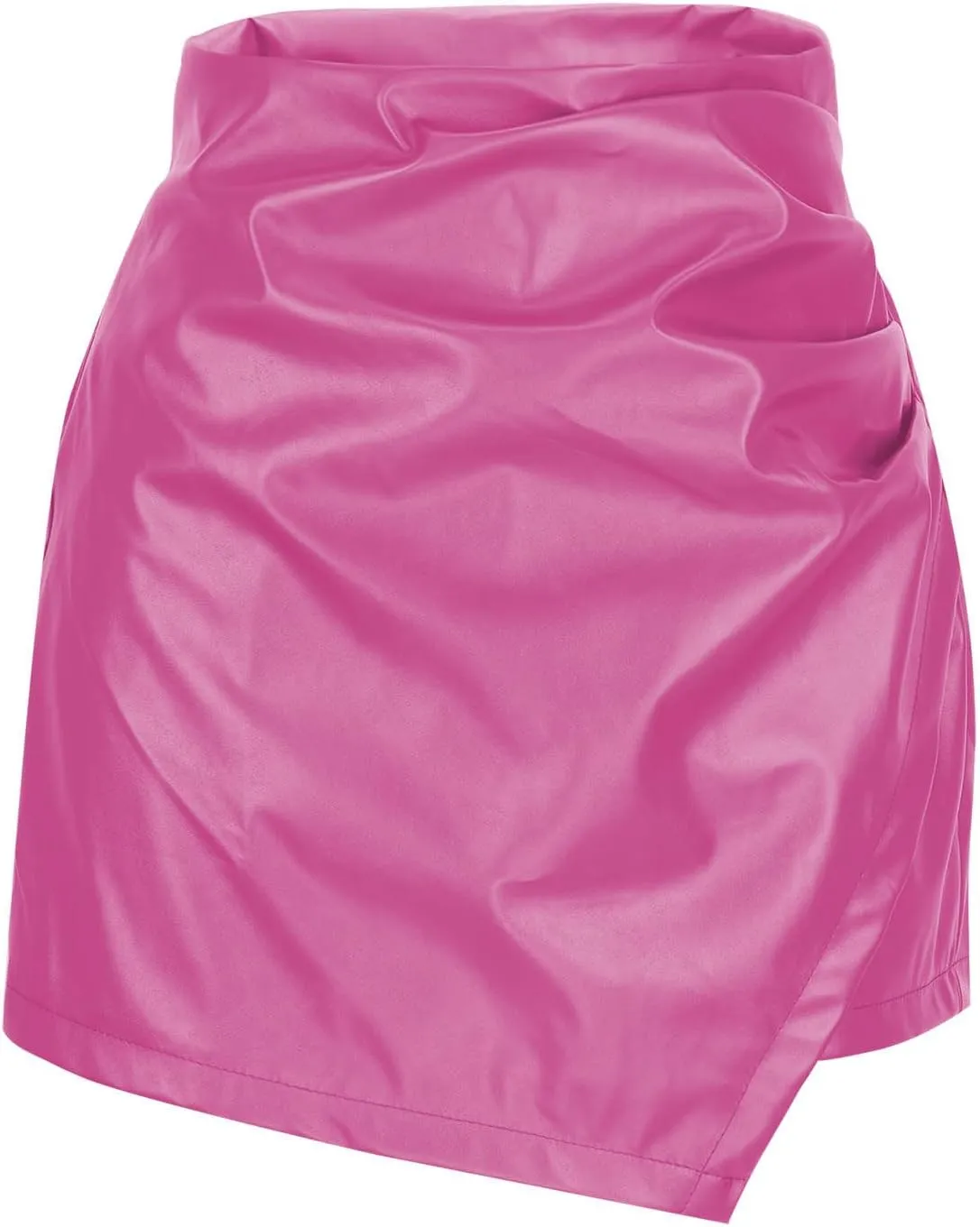 Faux Leather Mini Skirt Women high Waist Wrap Sexy Skirt Ruched Club