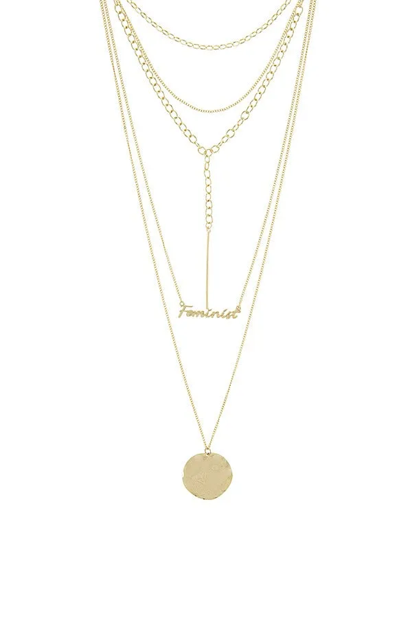 Feminist lettered multi layer geometric necklace