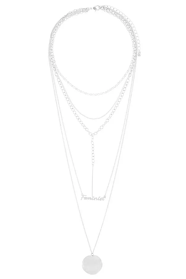 Feminist lettered multi layer geometric necklace