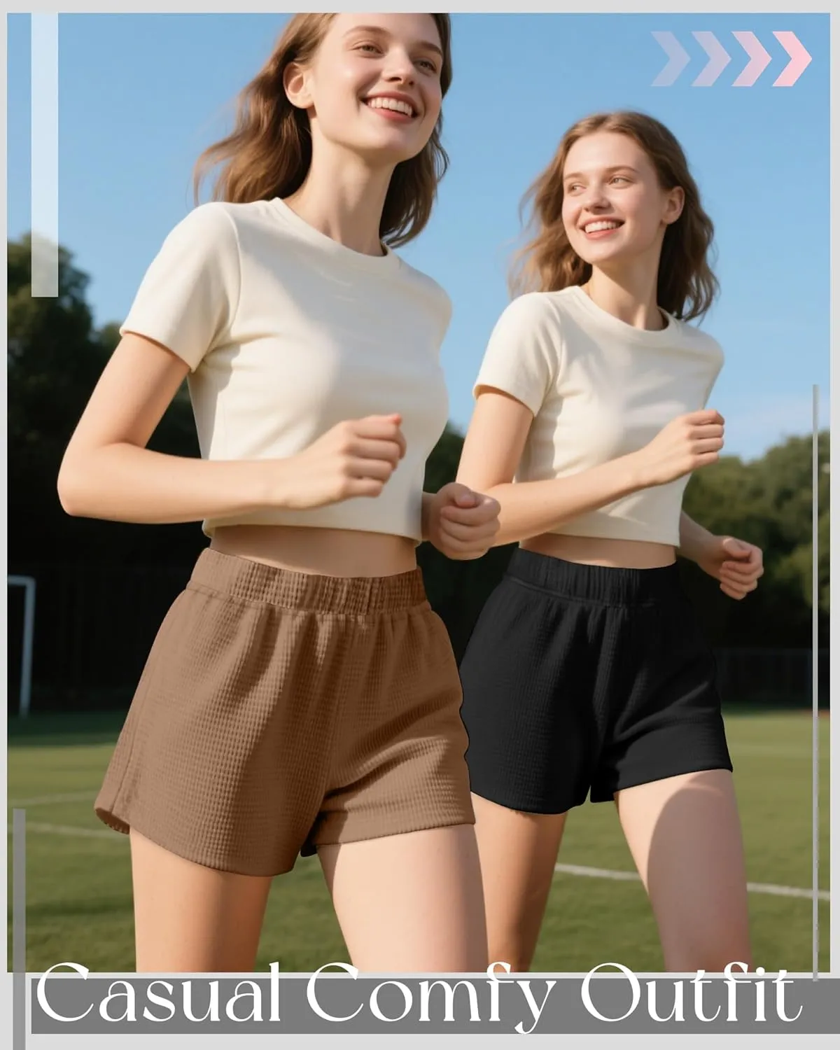 Ficerd 3 Pack Women's Sweat Shorts Waffle Knit Elastic High Waisted Lounge Summer Casual Comfy Outfit with Pockets