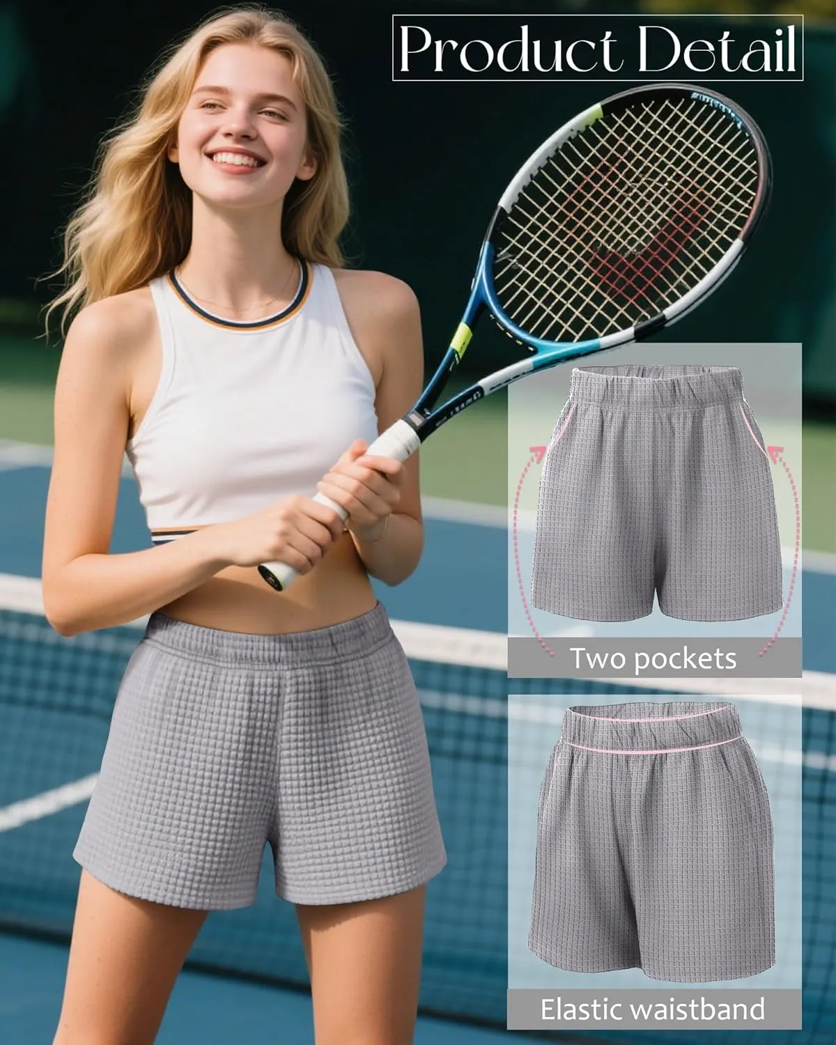 Ficerd 3 Pack Women's Sweat Shorts Waffle Knit Elastic High Waisted Lounge Summer Casual Comfy Outfit with Pockets