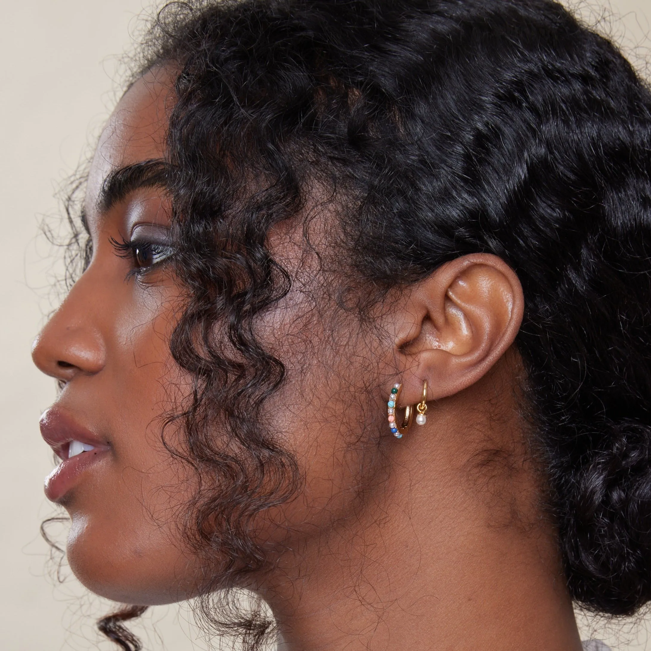 Fine Mixed Stone Small Hoop Earrings