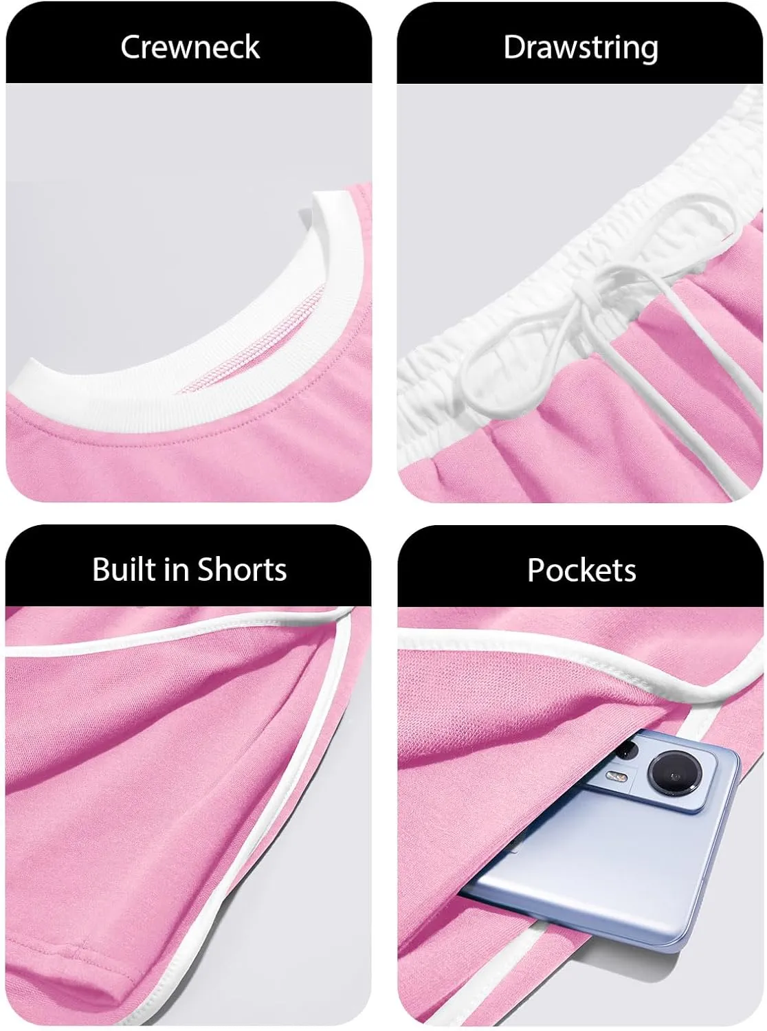 Fisoew Womens Sweatsuits 2 Piece Set Crewneck Sweatshirts High Waisted Skort Skirts Tennis Running Tracksuits Shorts Sets