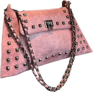 Floerns Women's Rivet Studded Detail Hobo Handle Handbag Twist Lock Flap Shoulder Bag
