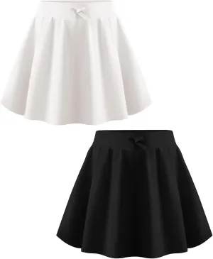 Flygo 2 Pack Girls Skirts Mini Skorts Pleated Flare High Waist Athletic Tennis Uniform Skirt Built in Shorts with Pockets